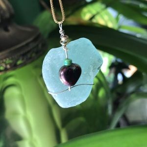 💙 SALE Handmade artisan aqua seaglass pendant